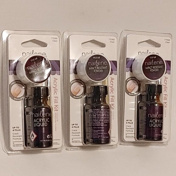 Nailene Acrylic Fill Kit CLEAR LOT of 3 BNIP Sealed - Picture 2 of 3